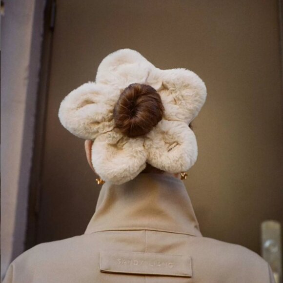 Sandy Liang Accessories - Sandy Liang Flower Power Pet Scrunchie - Taupe